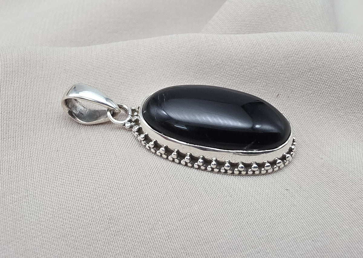 Black Onyx Pendant: 925 Sterling Silver Oval Gemstone Necklace Protection Jewelry Healing Crystal Gift