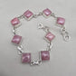 925 Sterling Silver Rhodochrosite Bracelet Pink Gemstone Square Link Bracelet Gift for Her