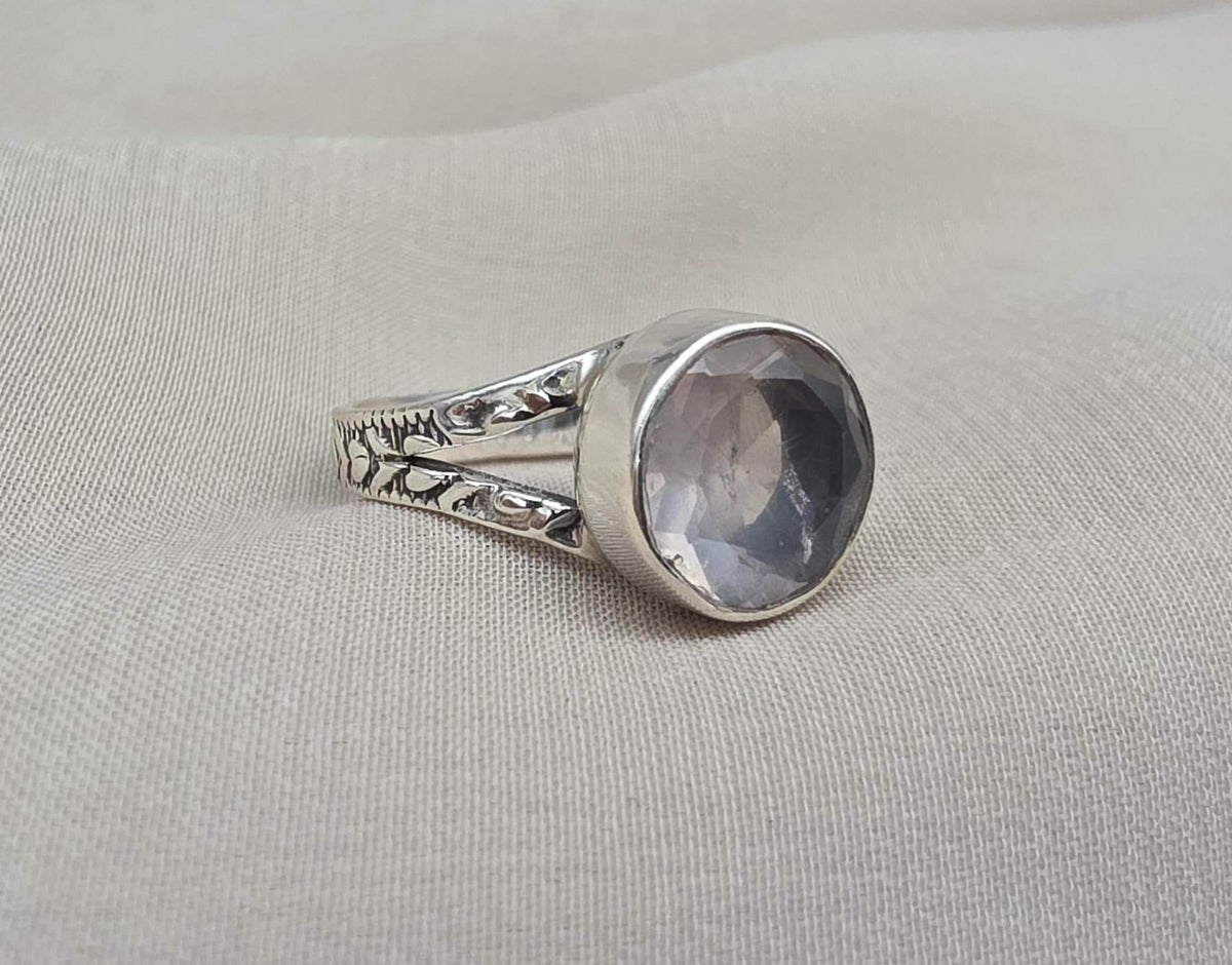Rose Quartz 925 Sterling Silver Ring: Handmade Boho Gemstone Jewelry