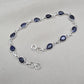 925 Sterling Silver Sapphire Bracelet Natural Blue Gemstone Pear Link Jewelry