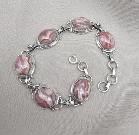 Rhodochrosite 925 Sterling Silver Bracelet: Handmade Gemstone Jewelry