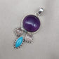 Amethyst Rose Quartz Turquoise Pendant: 925 Silver Healing Crystal Boho Necklace