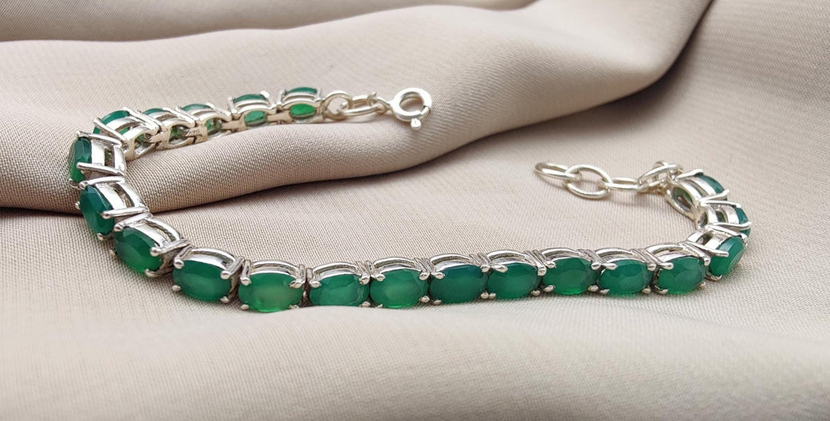 Green Onyx Tennis Bracelet: 925 Sterling Silver Gemstone Jewelry
