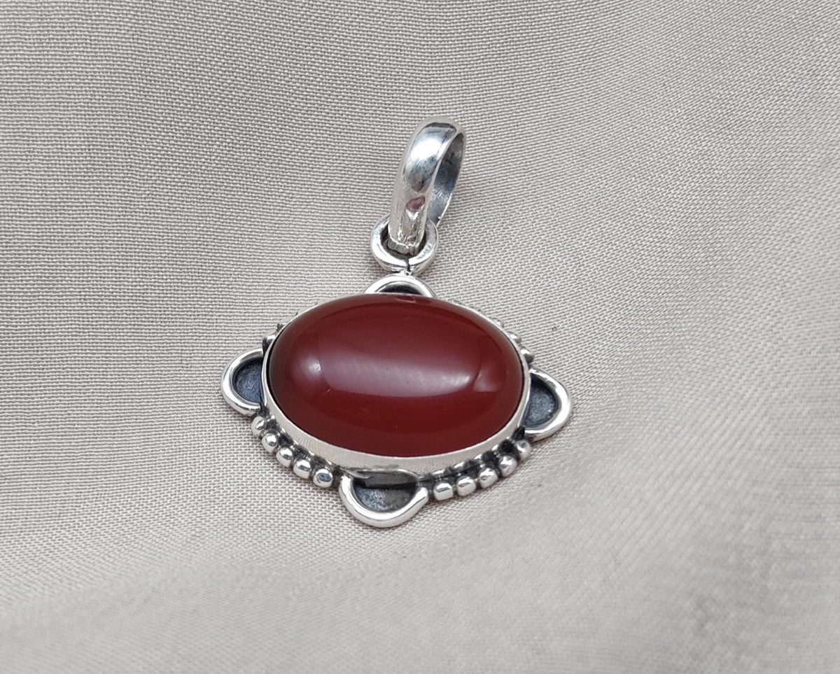 Red Onyx Silver Pendant: 925 Sterling, Handmade Boho Statement Necklace