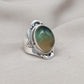 Fluorite Sterling Silver Ring: Green-Gold Crystal, Boho Healing Jewelry