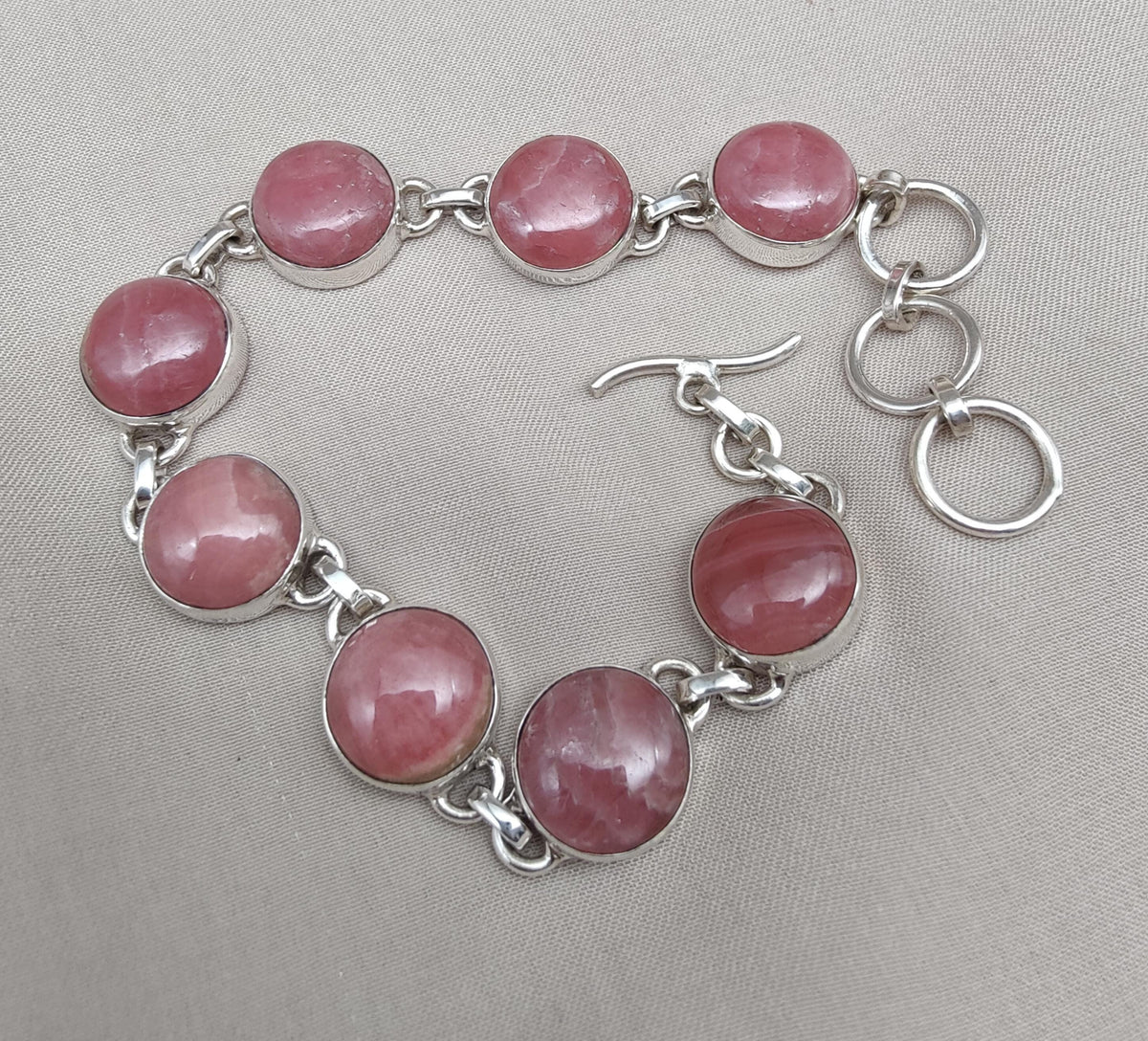 Rhodochrosite 925 Sterling Silver Bracelet: Handmade Pink Gemstone Jewelry