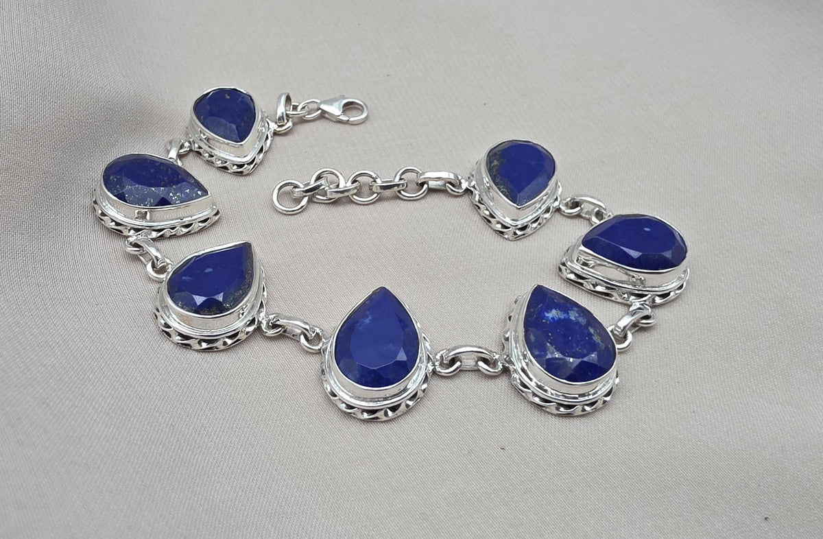 925 Sterling Silver Lapis Lazuli Bracelet Natural Blue Pear Shape Gemstone Handmade Jewelry