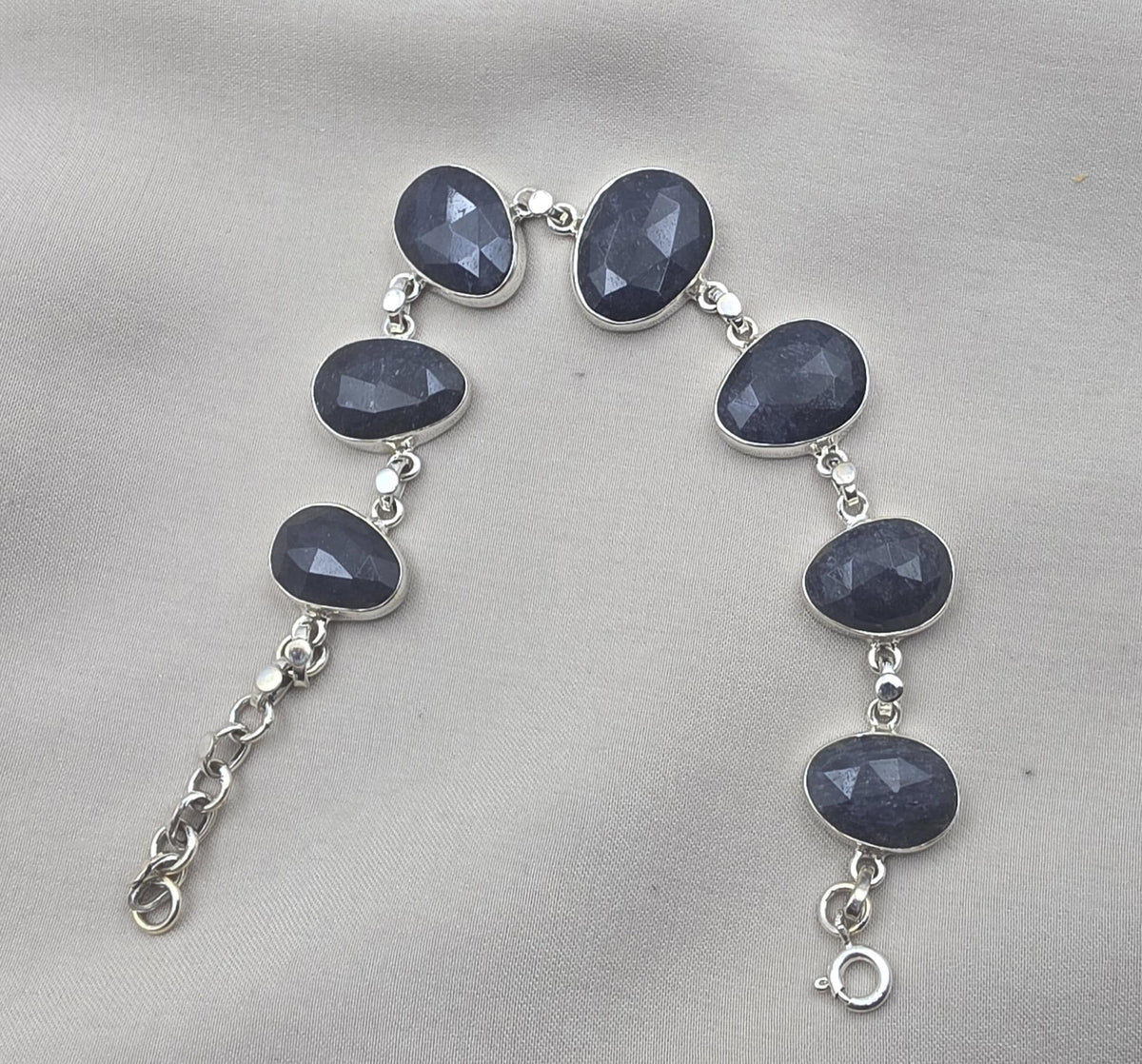 925 Sterling Silver Blue Sapphire Bracelet Faceted Sapphire Jewelry September Birthstone
