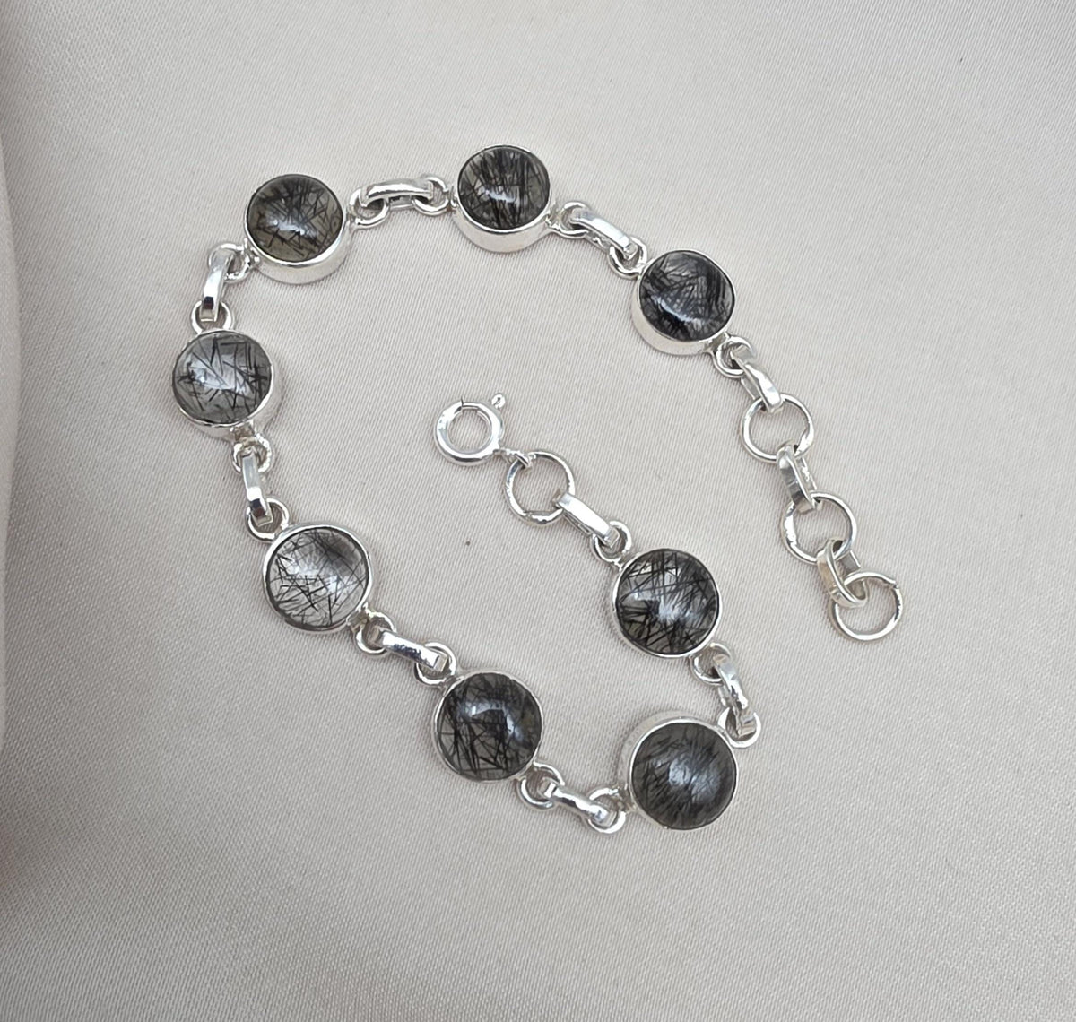 Black Rutile Quartz 925 Sterling Silver Bracelet Natural Handmade
