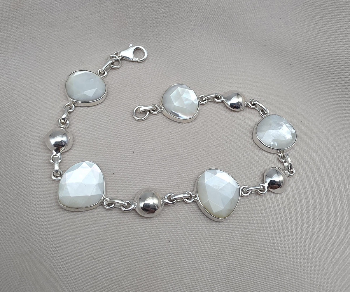 Mother of Pearl 925 Sterling Silver Bracelet Natural Shell Handmade