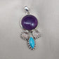 Amethyst Rose Quartz Turquoise Pendant: 925 Silver Healing Crystal Boho Necklace