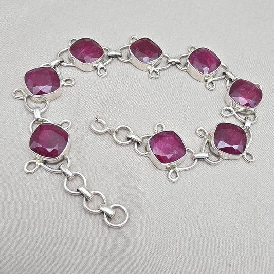 Ruby Bracelet 925 Sterling Silver Red Gemstone Jewelry
