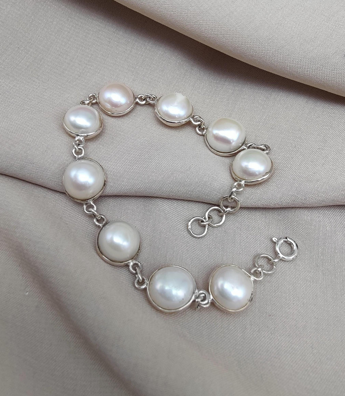Mother of Pearl 925 Sterling Silver Bracelet: Bezel Set Gemstone Jewelry