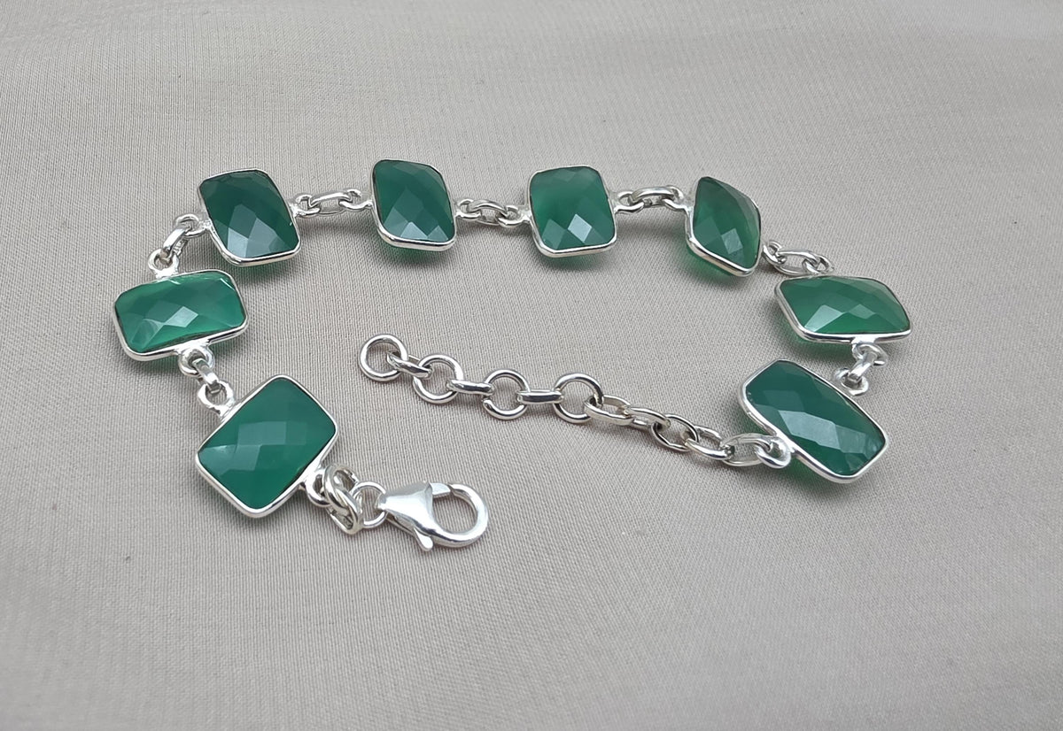 Green Onyx 925 Sterling Silver Bracelet Natural Gemstone Handmade Jewelry