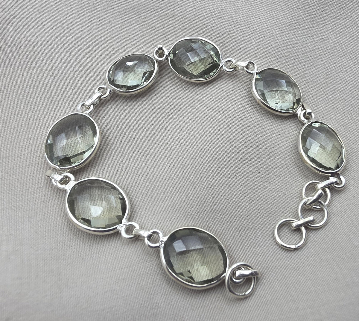 Green Amethyst 925 Sterling Silver Gemstone Vintage Bracelet Boho Jewelry
