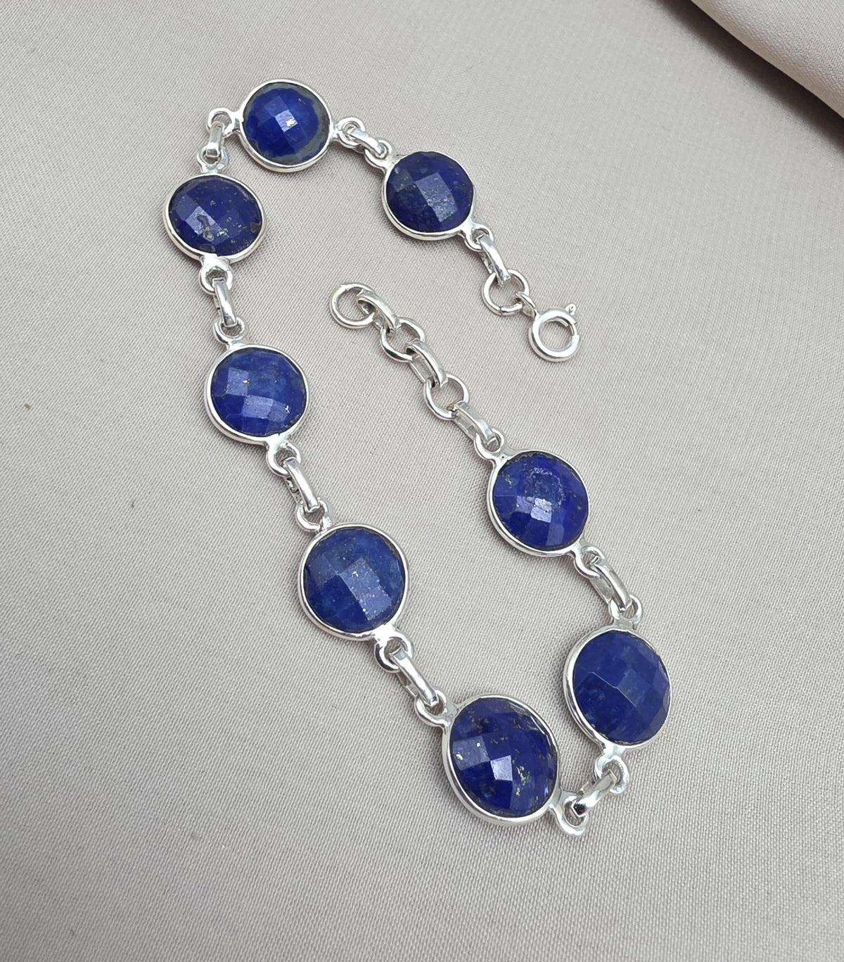 Natural Lapis Lazuli Bracelet 925 Sterling Silver December Birthstone