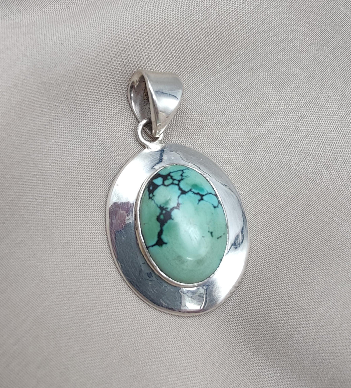 Tibetan Turquoise Pendant: Sterling Silver Boho Necklace, Handmade