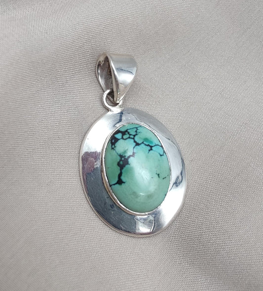 Tibetan Turquoise Pendant: Sterling Silver Boho Necklace, Handmade