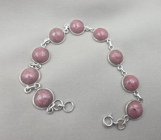 925 Sterling Silver Rhodochrosite Bracelet Handmade Gemstone Boho Jewelry
