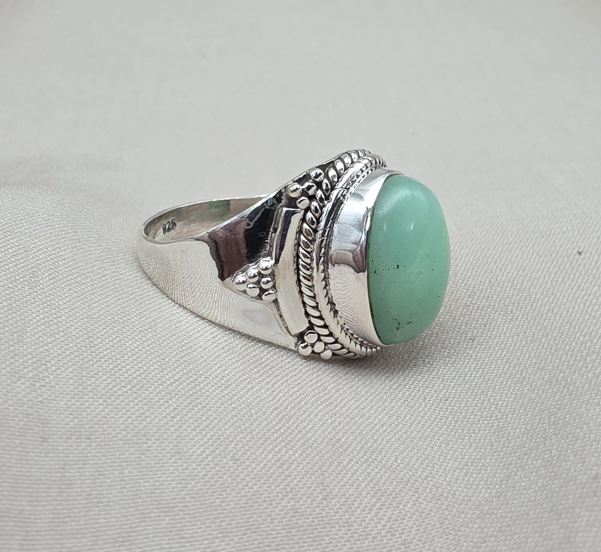 Chrysoprase Ring 925 Sterling Silver Natural Green Chrysoprase Statement Jewelry