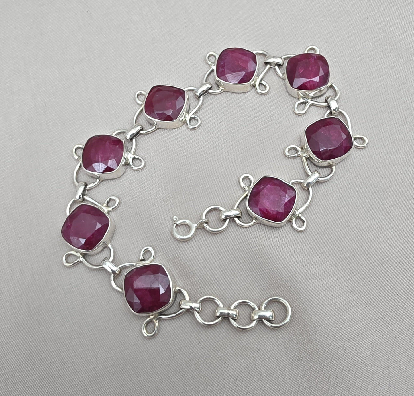 Ruby Bracelet 925 Sterling Silver Red Gemstone Jewelry