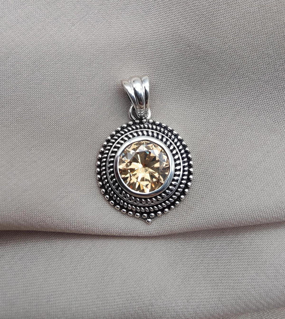 Citrine Silver Pendant: Vintage 925 Sterling, Beaded Boho Jewelry