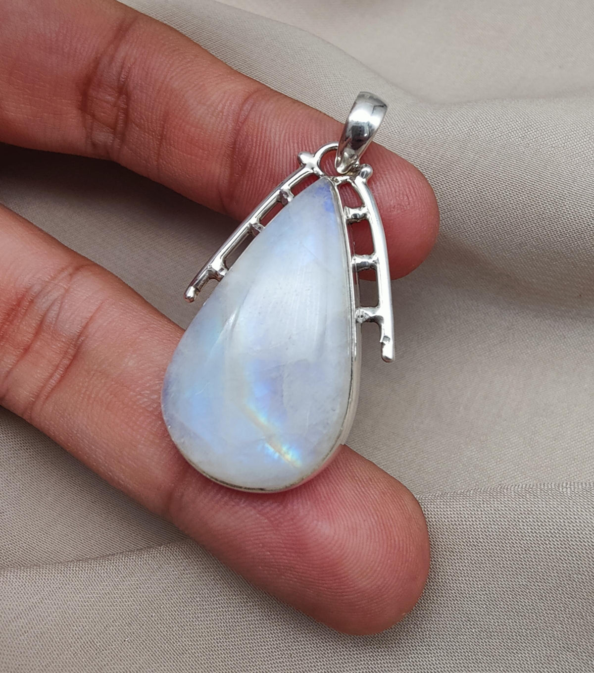 Rainbow Moonstone Pendant | 925 Sterling Silver Teardrop Necklace | June Birthstone | Intuition & Healing Crystal Jewelry