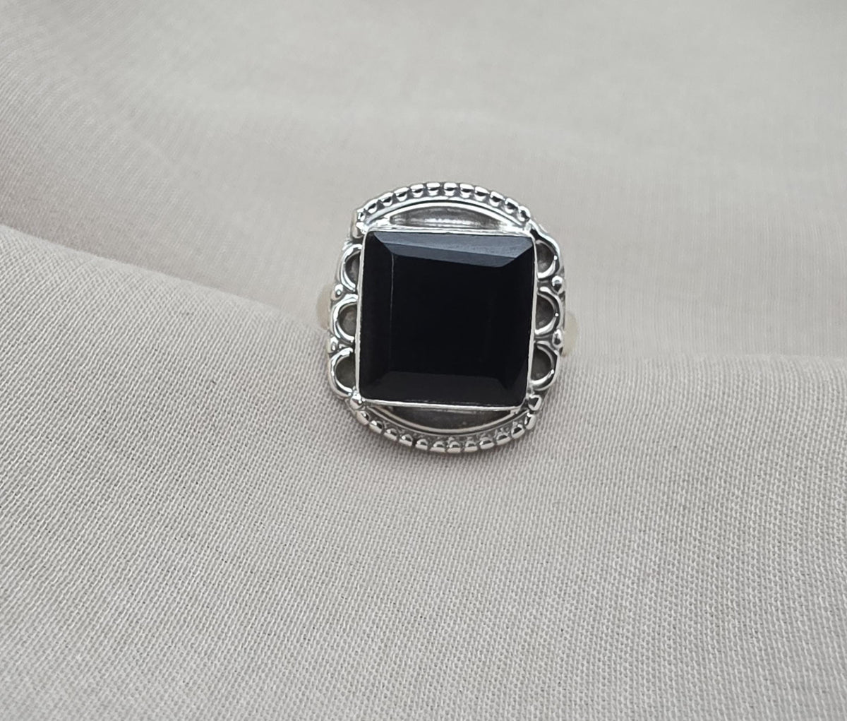 925 Sterling Silver Black Onyx Ring Natural Gemstone Square Cut Handmade Jewelry