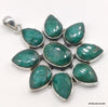 925 SOLID STERLING SILVER NATURAL EMERALD PEAR SHAPE FLOWER HANDMADE PENDANT