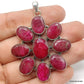 925 SOLID STERLING SILVER NATURAL RUBY OVAL SHAPE FLOWER HANDMADE PENDANT