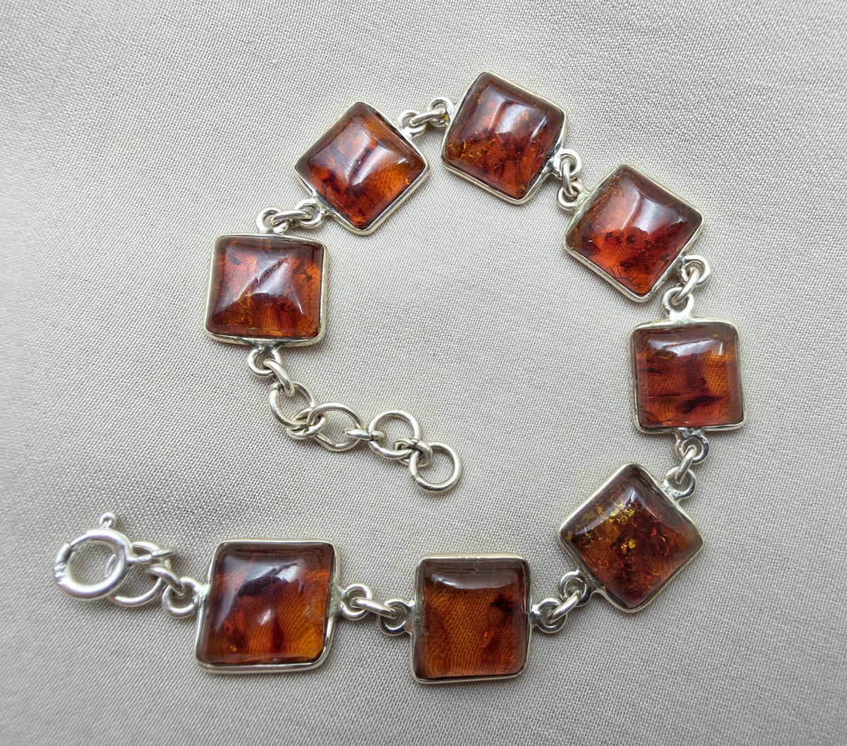925 Sterling Silver Cognac Amber Bracelet Handmade Gemstone Jewelry Gift for Women