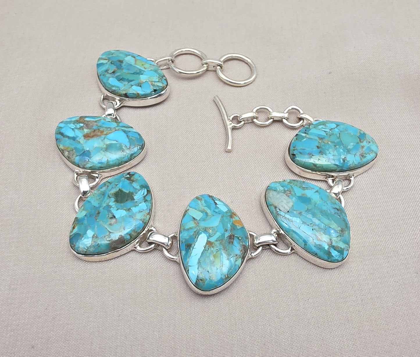 Turquoise Bracelet 925 Silver Blue Statement Gemstone Jewelry Gift for Her