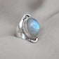 Rainbow Moonstone Ring: Sterling Silver Statement Jewelry, Artisan Boho Design