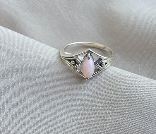 Pink Opal Ring 925 Sterling Silver Marquise Gemstone Minimal Geometric Boho Ring