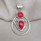 Red Coral Pendant: Two-Stone 925 Sterling Silver Boho Necklace