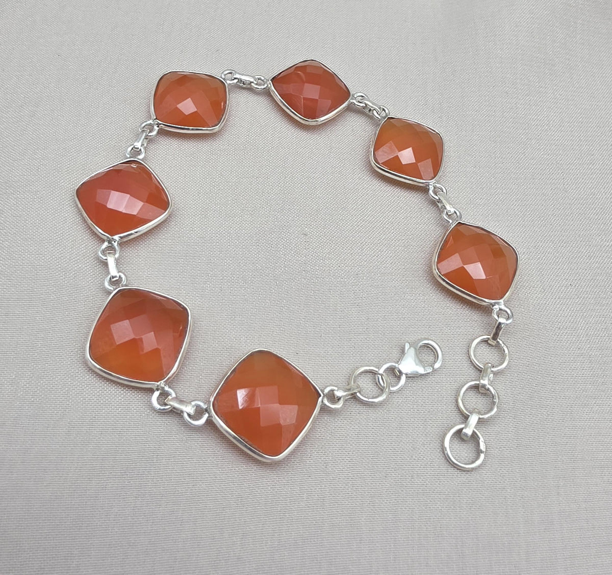Sterling Silver Carnelian Bracelet, Faceted Gemstone Handmade Jewelry