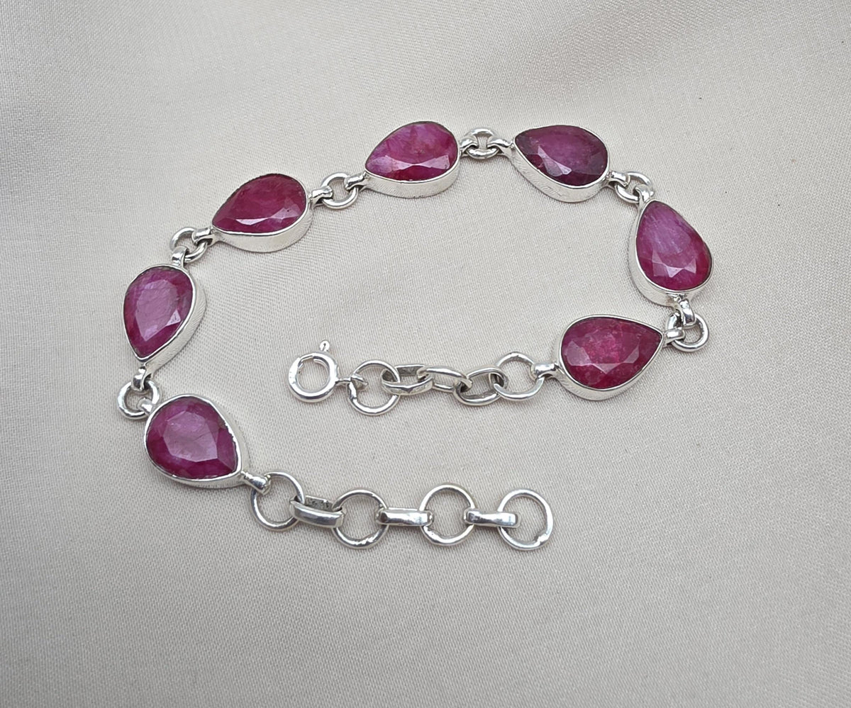Ruby 925 Sterling Silver Bracelet Natural Handmade July Birthstone Jewelry