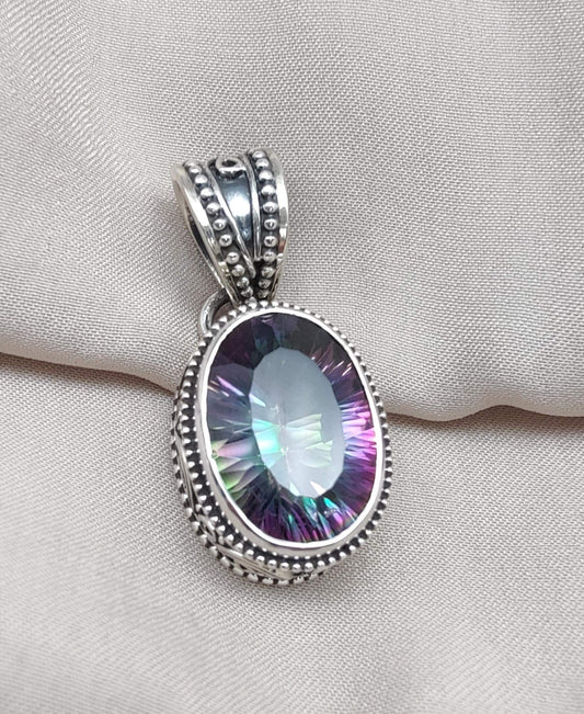 Mystic Topaz Pendant: 925 Sterling Silver Jewelry Rainbow Gemstone, Boho Healing Charm