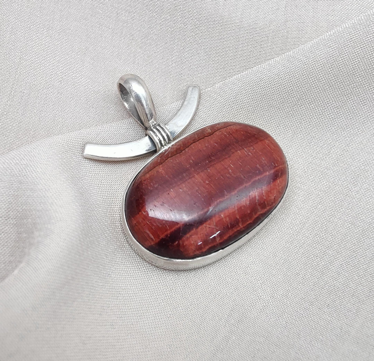 Red Tiger Eye Sterling Silver Pendant: Handmade Root Chakra Necklace