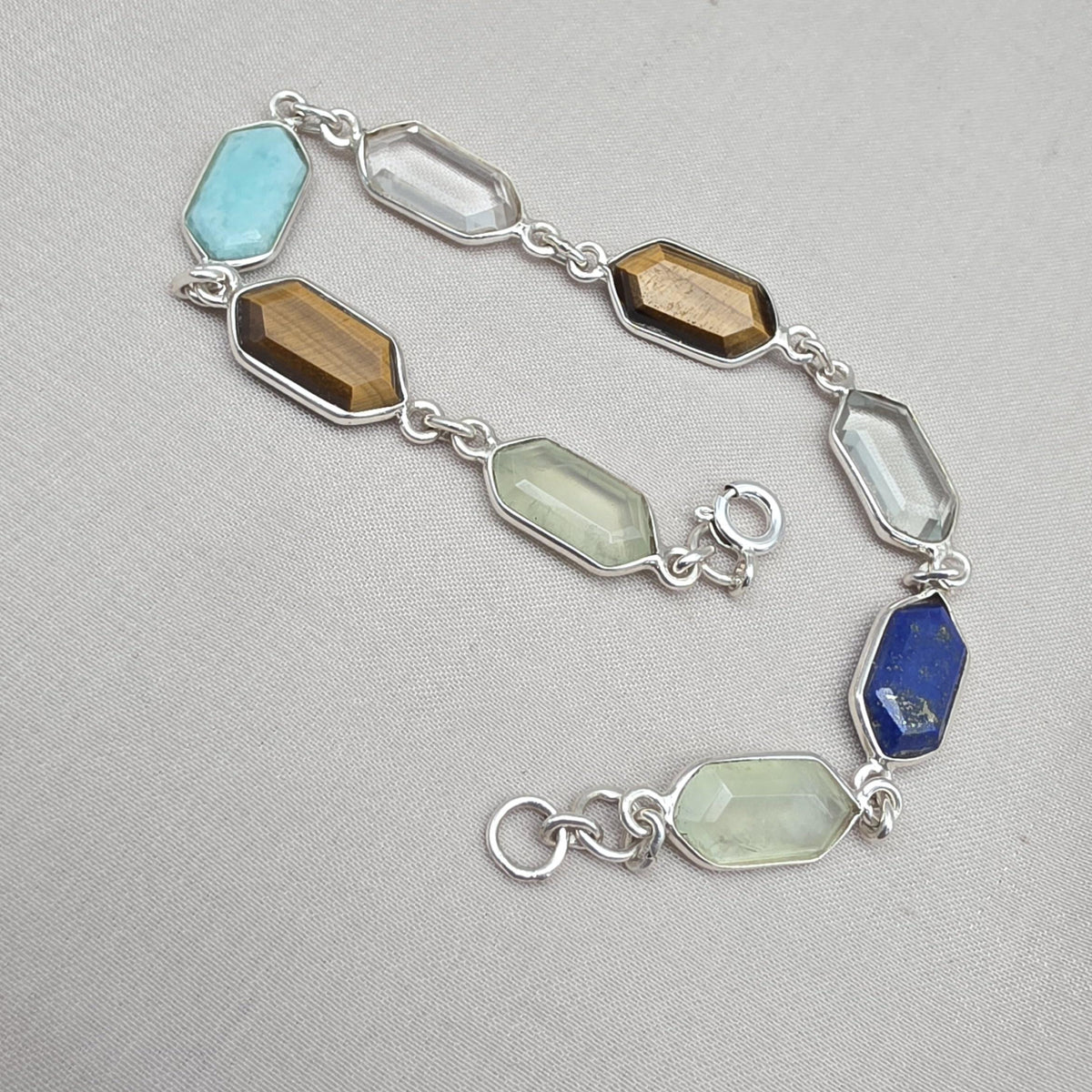 Multi Gemstone Bracelet 925 Silver Colorful Stone Jewelry Hexagon Gemstone Gift for Her