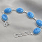 925 Sterling Silver Larimar Bracelet Natural Blue Gemstone Oval Link Jewelry