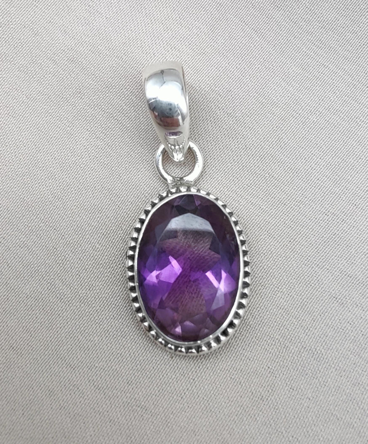 925 Sterling Silver Oval Amethyst Pendant: Healing Crystal Jewelry