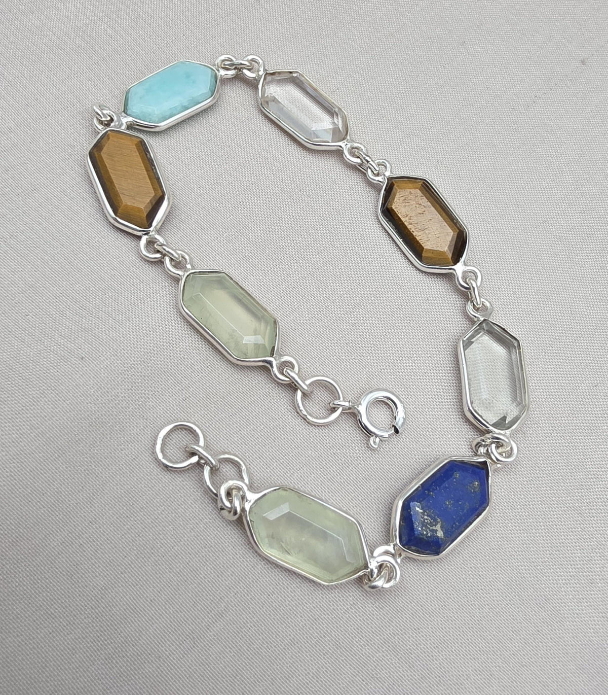 Multi Gemstone Bracelet 925 Silver Colorful Stone Jewelry Hexagon Gemstone Gift for Her