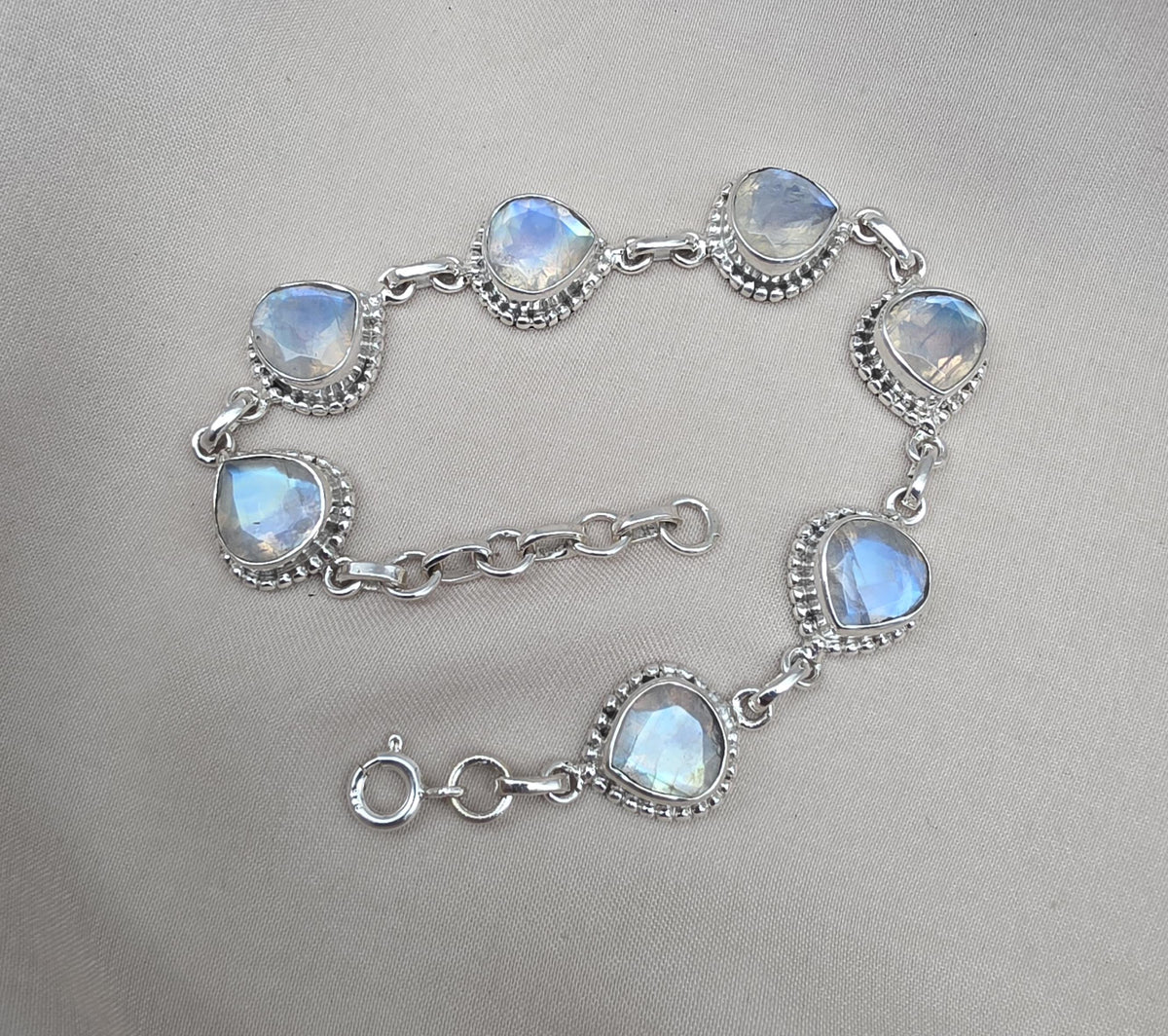 Rainbow Moonstone 925 Sterling Silver Bracelet Natural Handmade