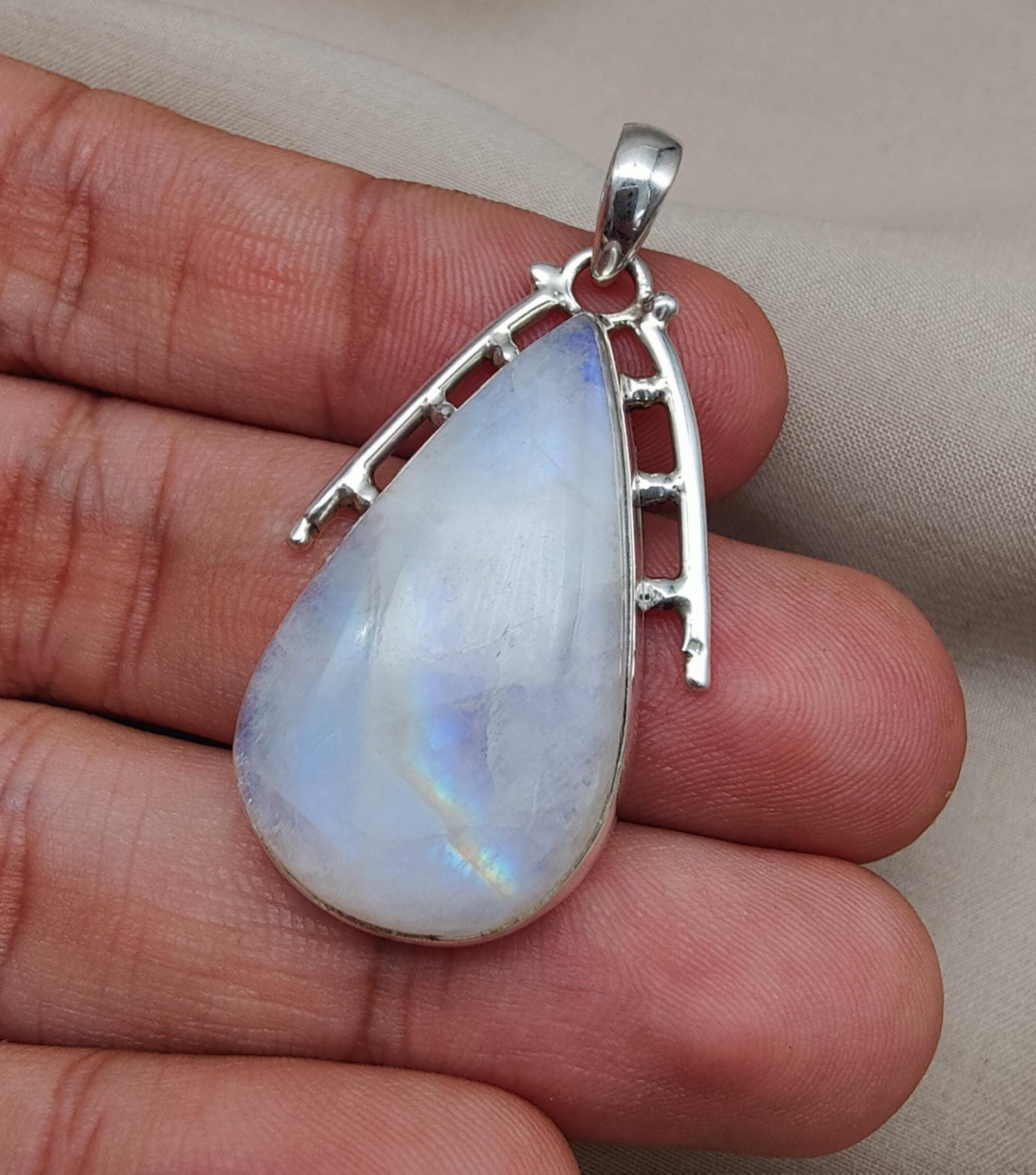Rainbow Moonstone Pendant | 925 Sterling Silver Teardrop Necklace | June Birthstone | Intuition & Healing Crystal Jewelry