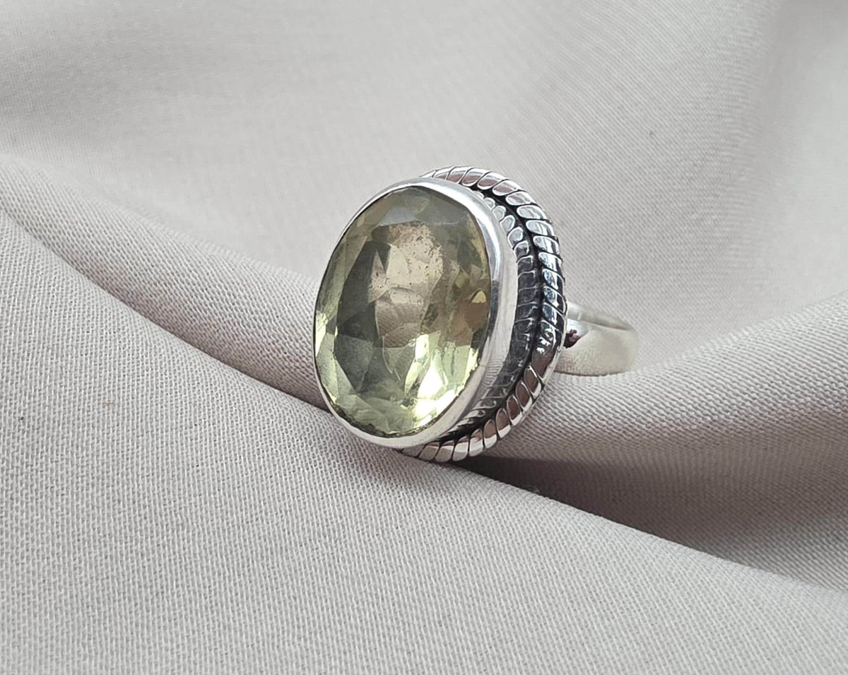 Lemon Quartz Ring : 925 Sterling Silver Oval Cut Gemstone Ring Vintage Statement Jewelry