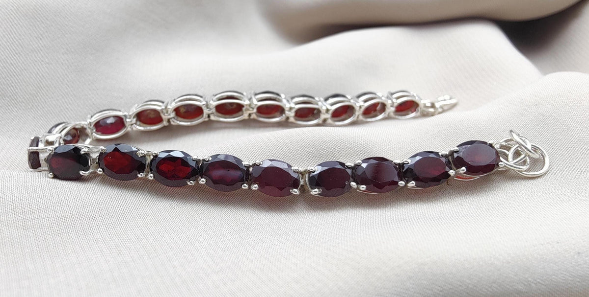 Garnet Tennis Bracelet: 925 Sterling Silver January Birthstone
