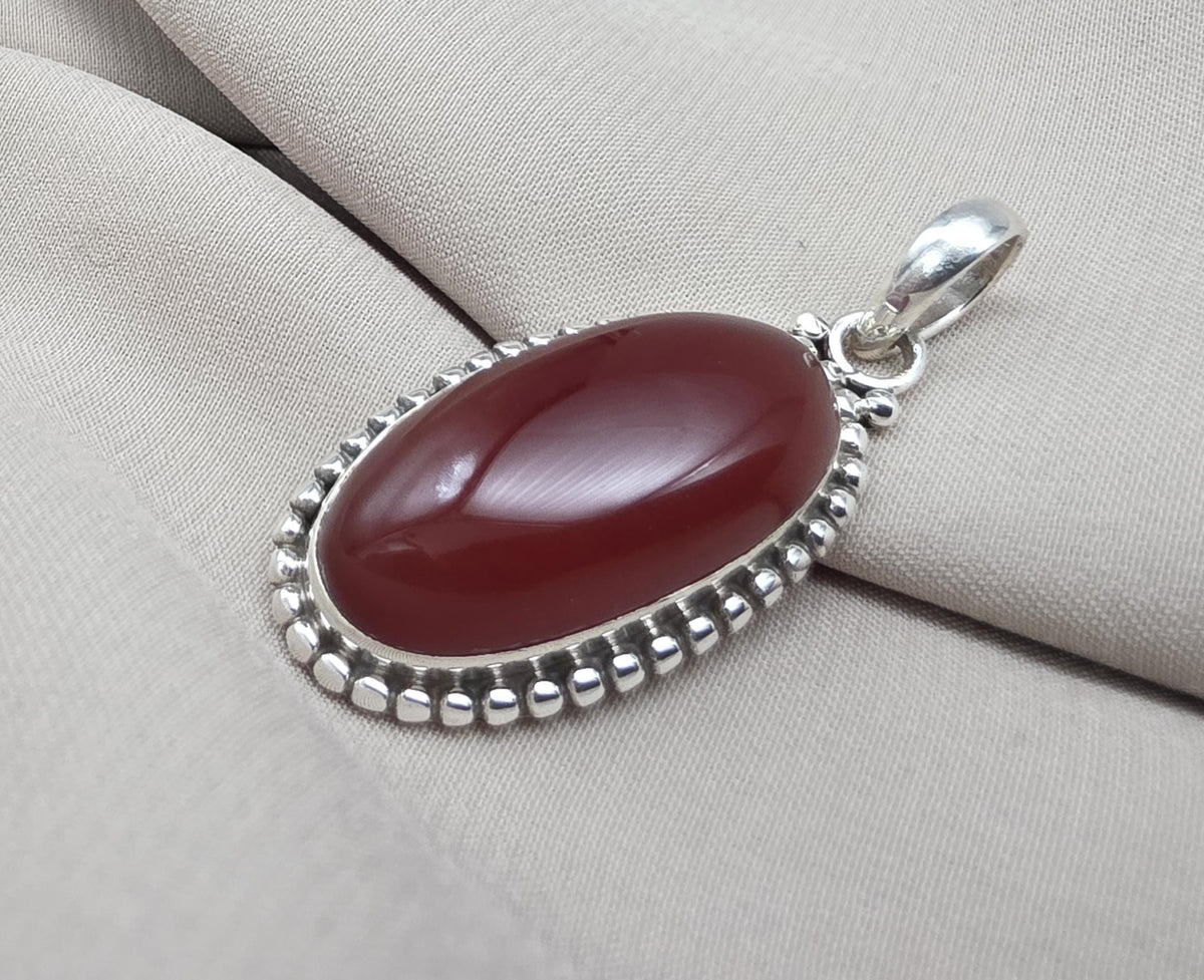 Handmade Red Onyx Sterling Silver Pendant - July Birthstone Necklace