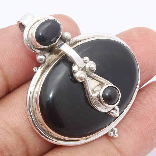 925 SOLID STERLING SILVER NATURAL BLACK ONYX DESIGNER PENDANT