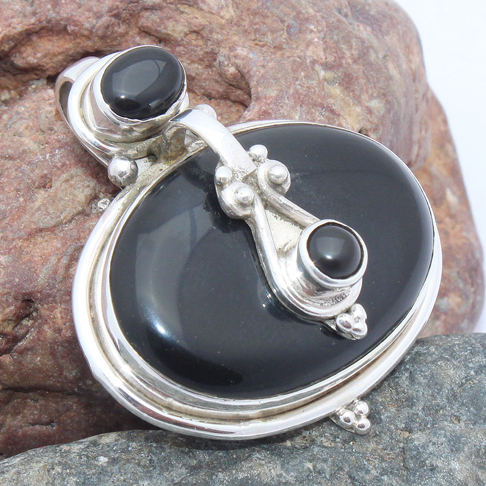 925 SOLID STERLING SILVER NATURAL BLACK ONYX DESIGNER PENDANT